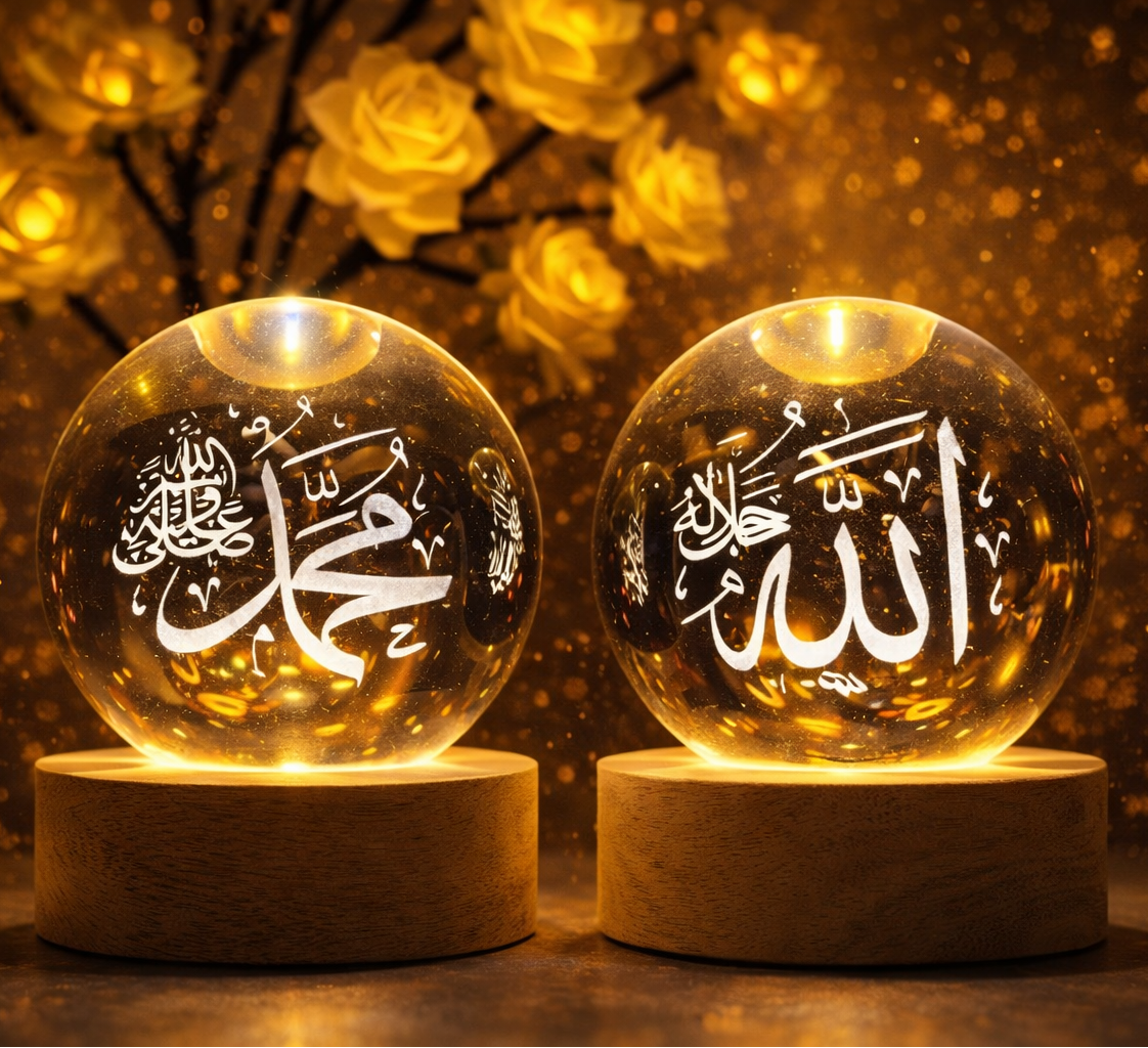 Ramadan LED lamp with Allah and Muhammad calligraphy, perfect for home décor or gifting