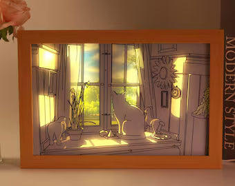 Window Cat Wall Art Frame Light