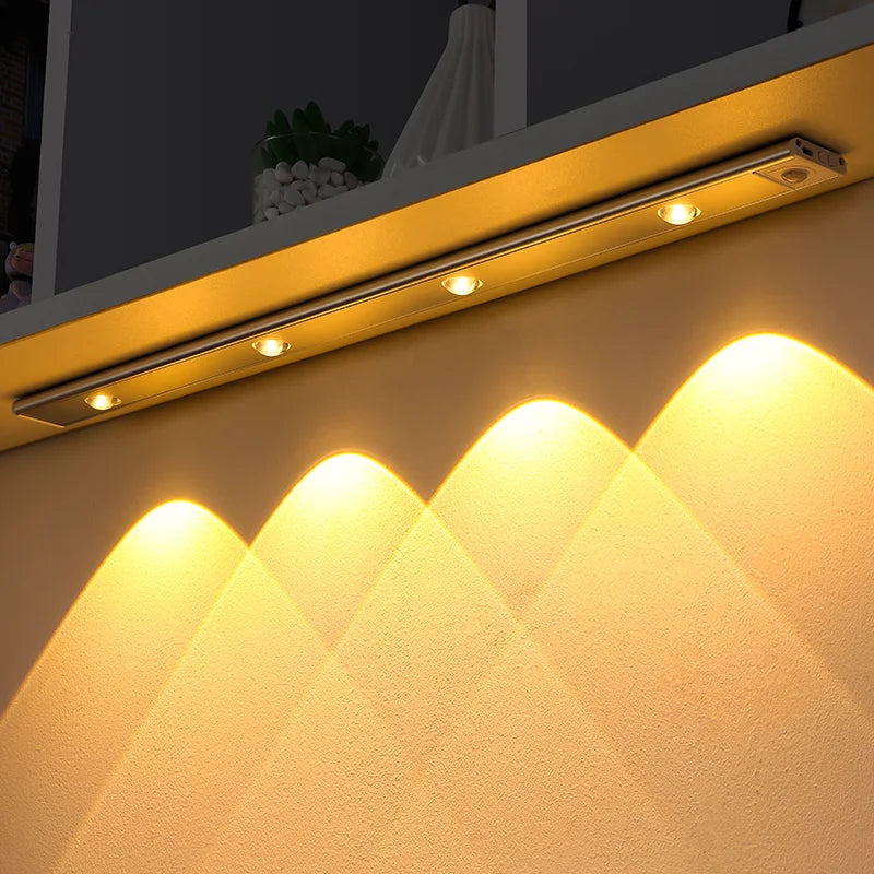 3 Colors LED Motion Sensor Light Bar, USB Rechargeable, for Kitchen Cabinet Bedroom Wardrobe, Closet
