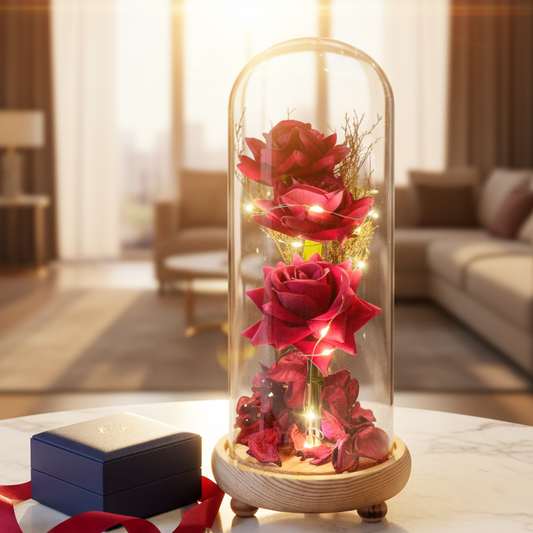 Elegant preserved flower jar gift for Valentine’s Day, romantic anniversary, or birthday present for her.