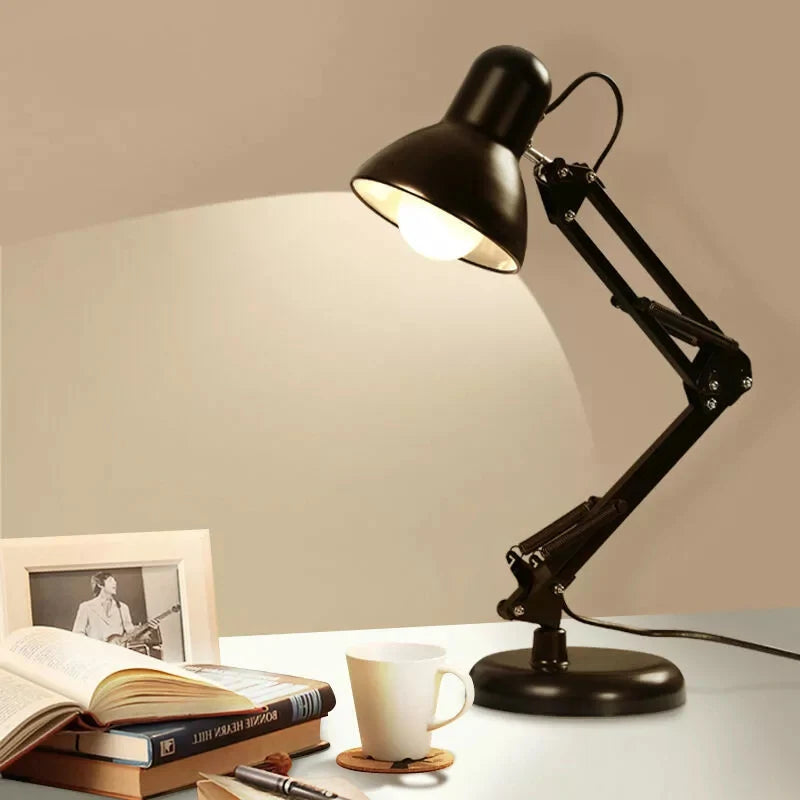 Black Colour Adjustable Aesthetic Study Table Desk Lamp 2ft Flexible Metal Swing Arm 360 rotation E27 eye protection Decoration Simple Modern Ornaments Creative Bedroom Bedside Study Office Bedroom Reading Lamp with Heavy Base
