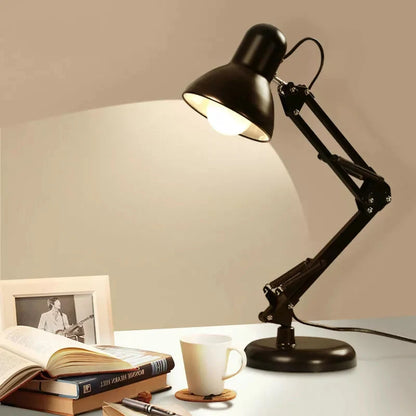 Black Colour Adjustable Aesthetic Study Table Desk Lamp 2ft Flexible Metal Swing Arm 360 rotation E27 eye protection Decoration Simple Modern Ornaments Creative Bedroom Bedside Study Office Bedroom Reading Lamp with Heavy Base