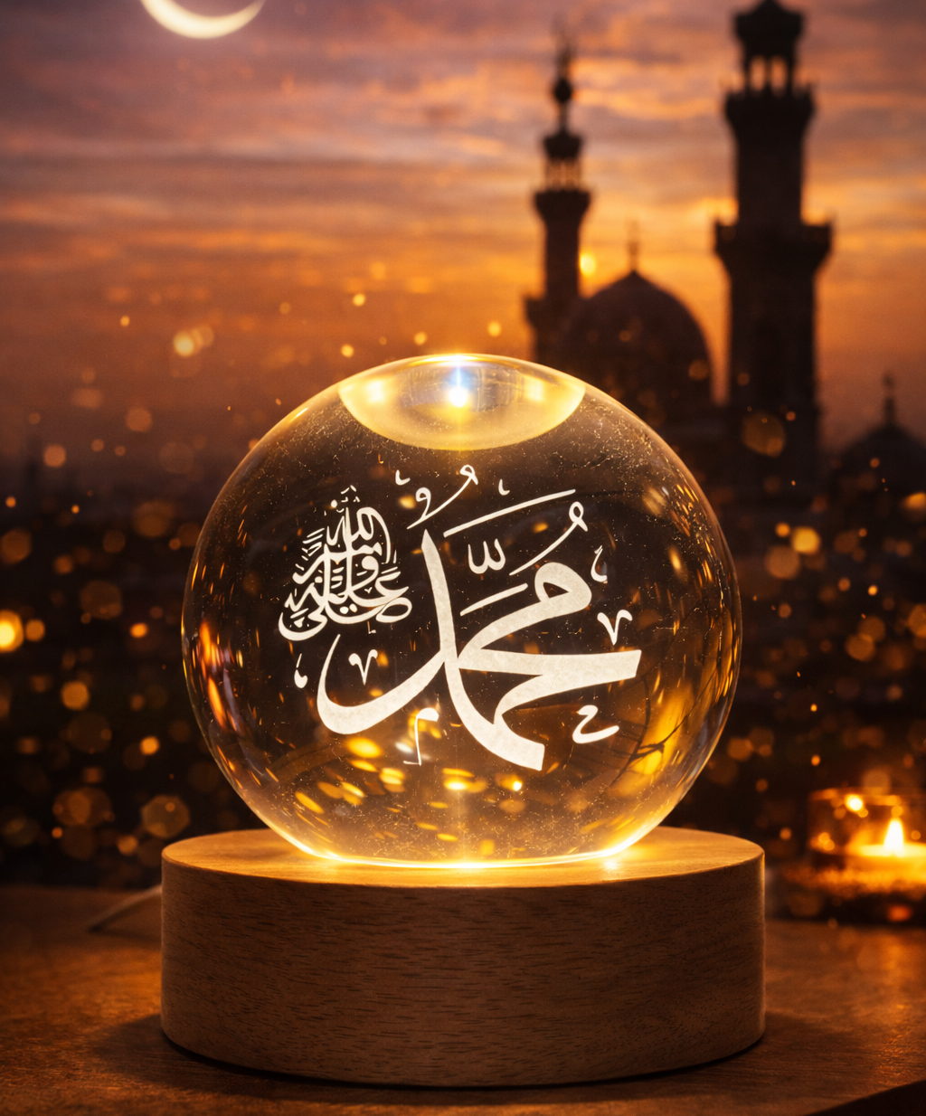 Enchanted Ramzan special LED lamp featuring Islamic calligraphy of Allah and Muhammad, ideal for Ramadan decoration and gifts