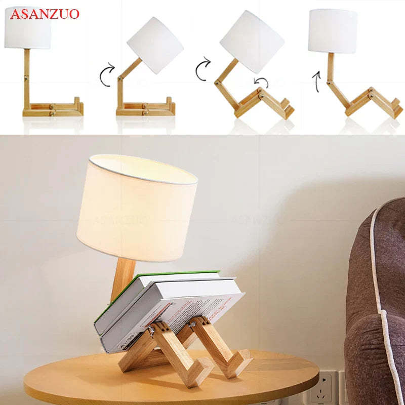 Wooden Robot Table Lamp