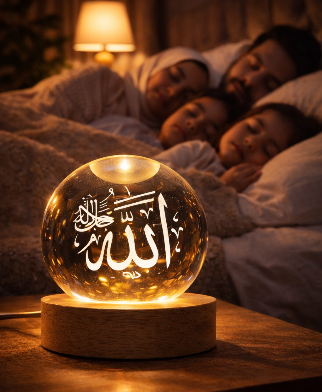 Elegant Ramzan LED lamp displaying Allah and Muhammad calligraphy, festive decoration