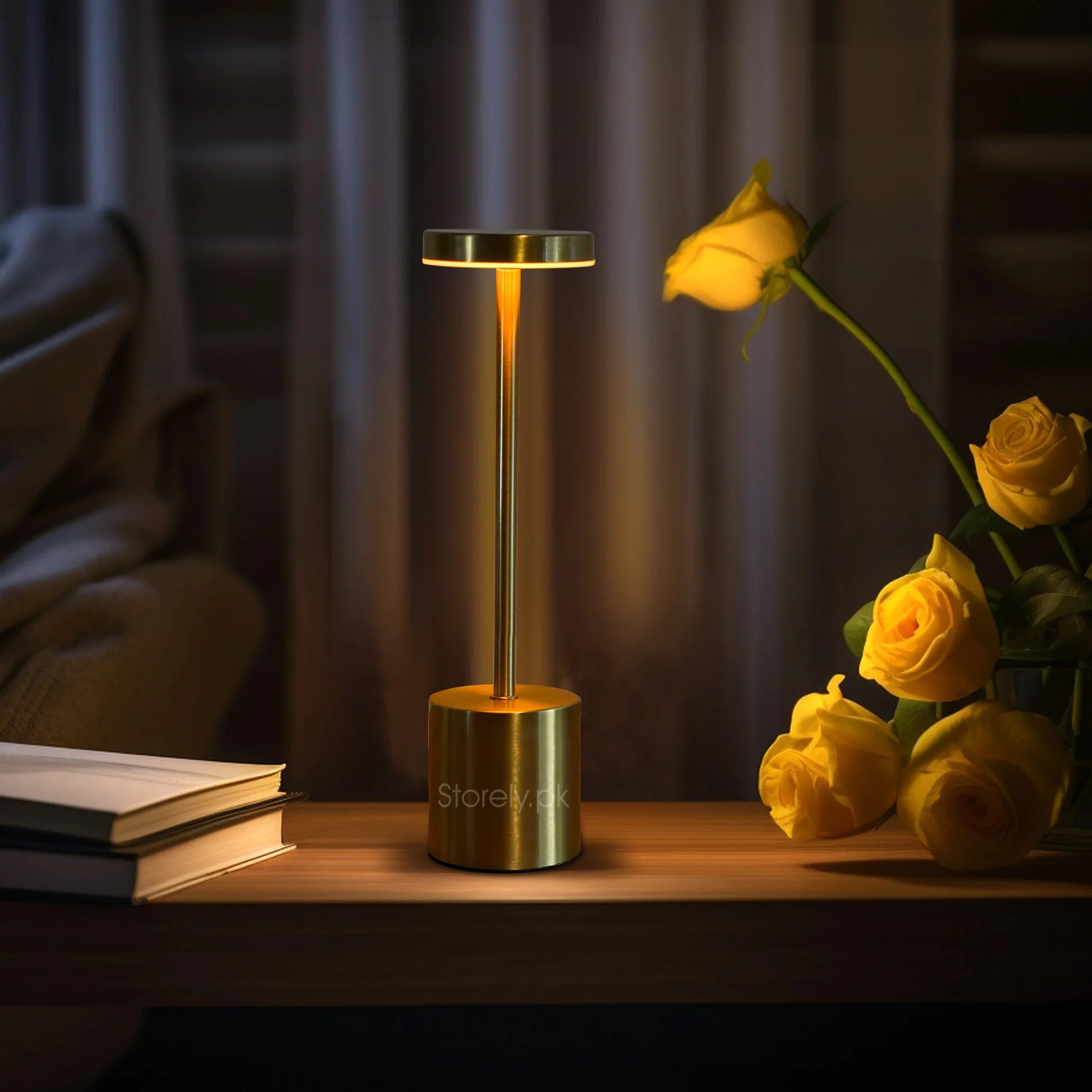 Long Neck Metal Touch Sense LED Lamp  Modern Minimalist Design, USB Rechargeable 3 Dimmable Light Modes  Best for Bedroom, Living Room and Restaurants