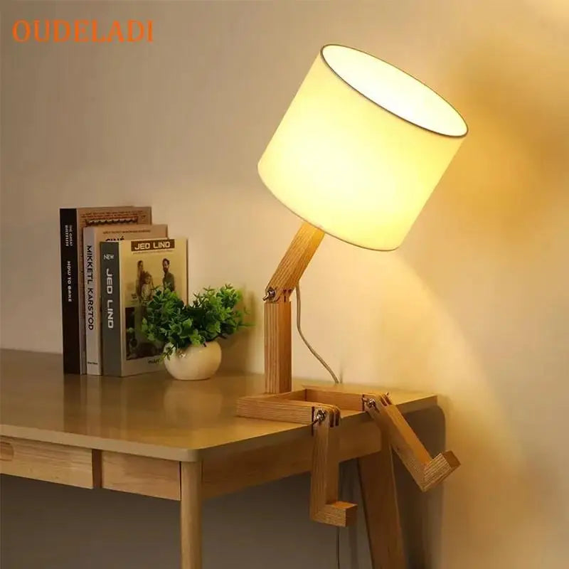 Wooden Robot Table Lamp