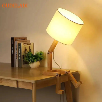 Wooden Robot Table Lamp
