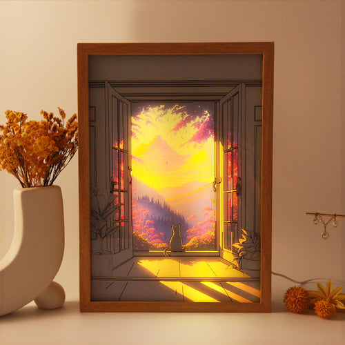 Window Cat Wall Art Frame Light